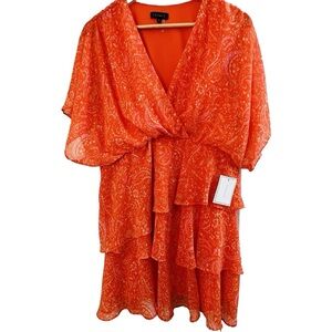 1State NWT SZ Lg Orange Paisley Tiered Dress
